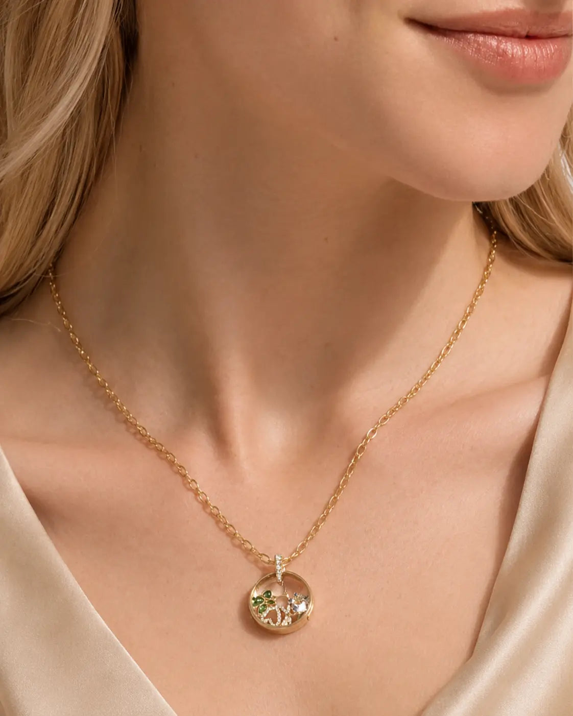 Halo Crystal Locket Necklace